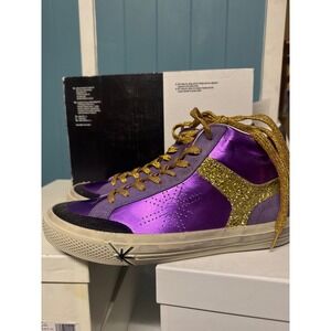 Ross & Snow Cold Cement High Top Sneakers Purple Gold Metallic Leather Suede 10